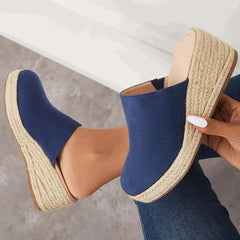 Elegante Instap Sleehak Sandalen Dames – Gevlochten Zool & Comfort+Verhoogde Hiel