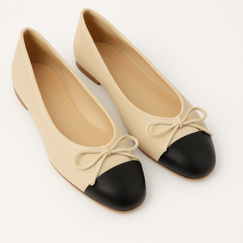 Zwarte Ballerina Schoenen Dames van Leer met Ronde Teen en Strik – Stijlvolle Casual Schoenen