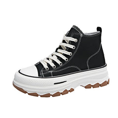 Dames Hoge Platform Sneakers – Casual Canvas Veterschoenen met Antislip Zool