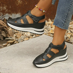 Dames Romeinse Sandalen – Zomer Instappers met Dikke Hak, Klittenband en Ademend Design (Ook in Grote Maten)