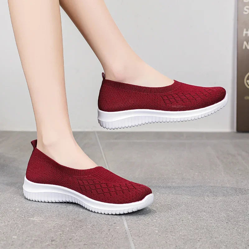 Orthopedische Dames Sneakers – Ademend Gebreid Instapmodel met Platte Zool