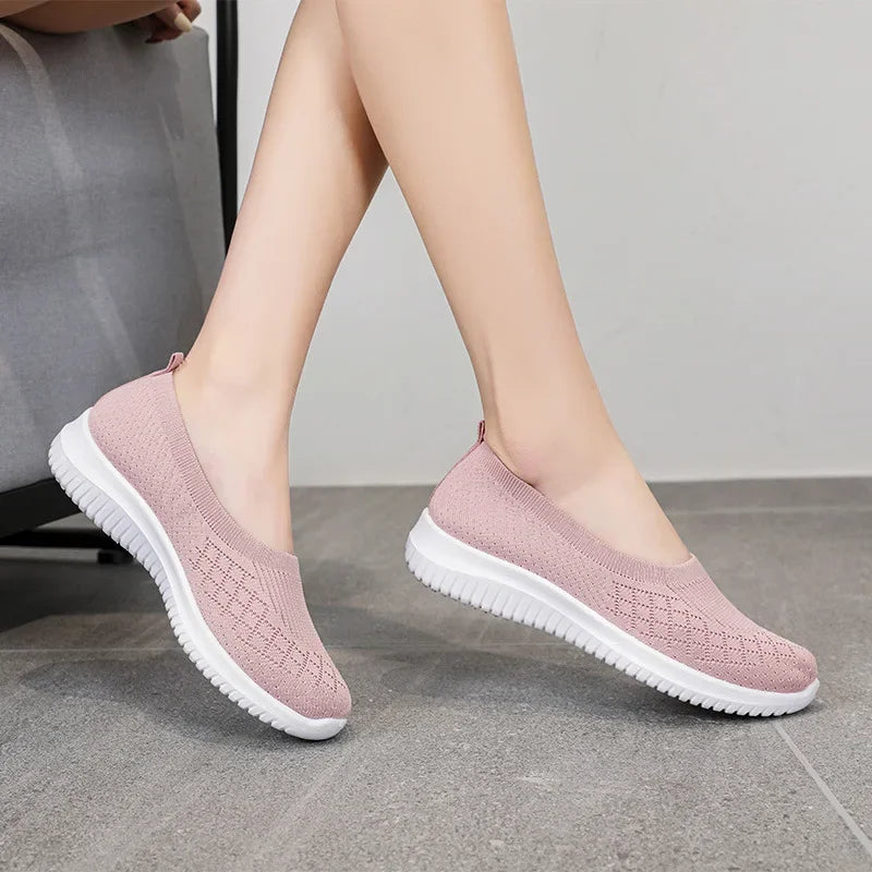 Orthopedische Dames Sneakers – Ademend Gebreid Instapmodel met Platte Zool