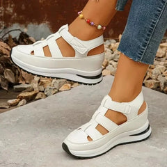 Dames Romeinse Sandalen – Zomer Instappers met Dikke Hak, Klittenband en Ademend Design (Ook in Grote Maten)