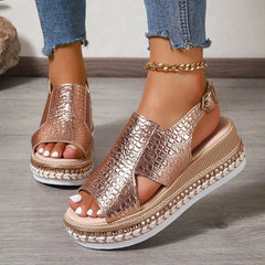 Metallic Romeinse Plateau Sandalen Dames – Grote Maat, Ergonomisch & Zomers Comfort