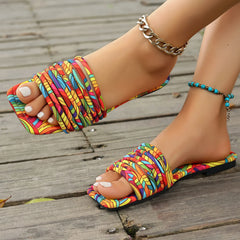 Dames Slipper – Zomerse Platte Retro Slippers met Kristallen Detail voor Casual Gebruik