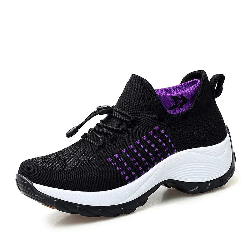 Plus Size Dames Sokken Sneakers – Winter Warme Gebreide Platform Schoenen met Vetersluiting