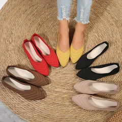 Elegante Gebreide Dames Ballerina's – Puntige Slip-On Flats voor Kantoor en Casual