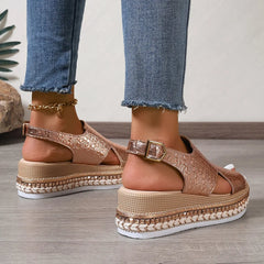 Metallic Romeinse Plateau Sandalen Dames – Grote Maat, Ergonomisch & Zomers Comfort