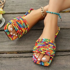 Dames Slipper – Zomerse Platte Retro Slippers met Kristallen Detail voor Casual Gebruik