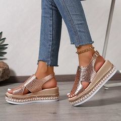 Metallic Romeinse Plateau Sandalen Dames – Grote Maat, Ergonomisch & Zomers Comfort
