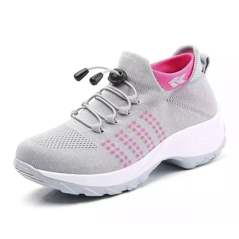 Plus Size Dames Sokken Sneakers – Winter Warme Gebreide Platform Schoenen met Vetersluiting