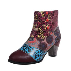 Boho Patchwork Enkellaarsjes Dames – Retro Kleurenmix, Comfort Hak & Unieke Stijl