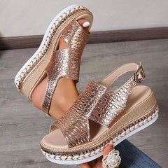 Metallic Romeinse Plateau Sandalen Dames – Grote Maat, Ergonomisch & Zomers Comfort