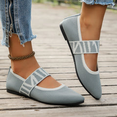 Gestreepte Dames Ballerina's – Comfortabele Gebreide Flats met Puntige Neus en Elastische Band