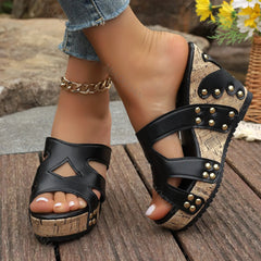 Dames Wedge Slippers met Klinknagels – Zomerse Plateau Sandalen in Romeinse Stijl (Ook in Plus Size)