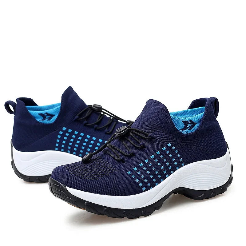 Plus Size Dames Sokken Sneakers – Winter Warme Gebreide Platform Schoenen met Vetersluiting