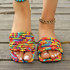 Dames Slipper – Zomerse Platte Retro Slippers met Kristallen Detail voor Casual Gebruik