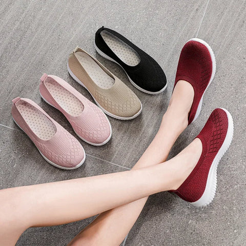 Orthopedische Dames Sneakers – Ademend Gebreid Instapmodel met Platte Zool
