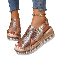 Metallic Romeinse Plateau Sandalen Dames – Grote Maat, Ergonomisch & Zomers Comfort