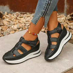 Dames Romeinse Sandalen – Zomer Instappers met Dikke Hak, Klittenband en Ademend Design (Ook in Grote Maten)