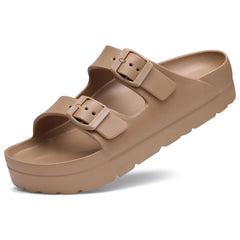 Dames Platform Sandalen – Lichtgewicht Comfort Foam Slides met Dikke Zool en Verstelbare Gesp