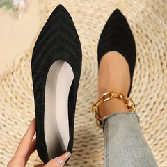 Elegante Gebreide Dames Ballerina's – Puntige Slip-On Flats voor Kantoor en Casual