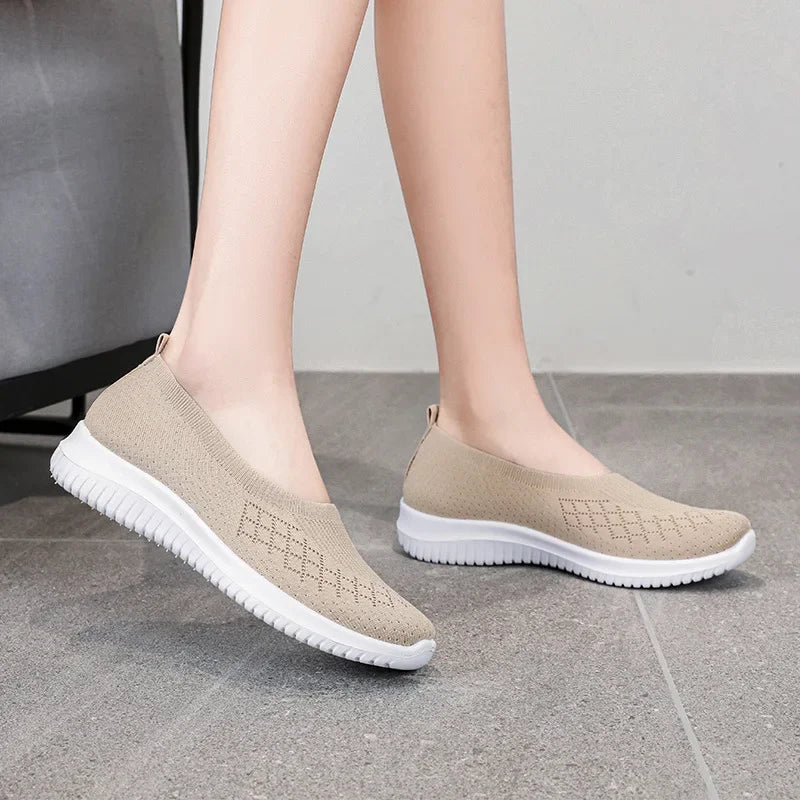 Orthopedische Dames Sneakers – Ademend Gebreid Instapmodel met Platte Zool