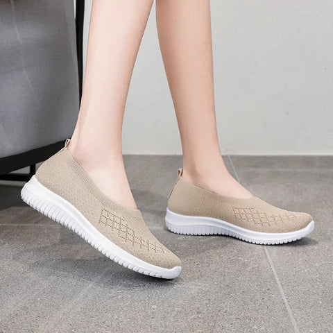 Orthopedische Dames Sneakers – Ademend Gebreid Instapmodel met Platte Zool
