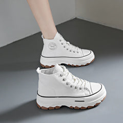 Dames Hoge Platform Sneakers – Casual Canvas Veterschoenen met Antislip Zool