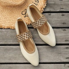 Gestreepte Dames Ballerina's – Comfortabele Gebreide Flats met Puntige Neus en Elastische Band