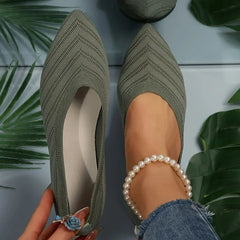 Elegante Gebreide Dames Ballerina's – Puntige Slip-On Flats voor Kantoor en Casual