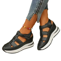 Dames Romeinse Sandalen – Zomer Instappers met Dikke Hak, Klittenband en Ademend Design (Ook in Grote Maten)