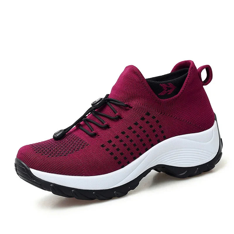 Plus Size Dames Sokken Sneakers – Winter Warme Gebreide Platform Schoenen met Vetersluiting
