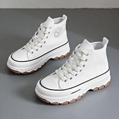 Dames Hoge Platform Sneakers – Casual Canvas Veterschoenen met Antislip Zool