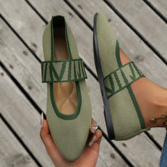 Gestreepte Dames Ballerina's – Comfortabele Gebreide Flats met Puntige Neus en Elastische Band