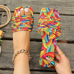 Dames Slipper – Zomerse Platte Retro Slippers met Kristallen Detail voor Casual Gebruik