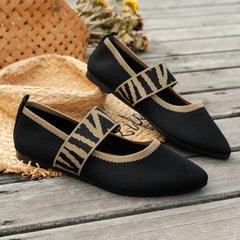 Gestreepte Dames Ballerina's – Comfortabele Gebreide Flats met Puntige Neus en Elastische Band