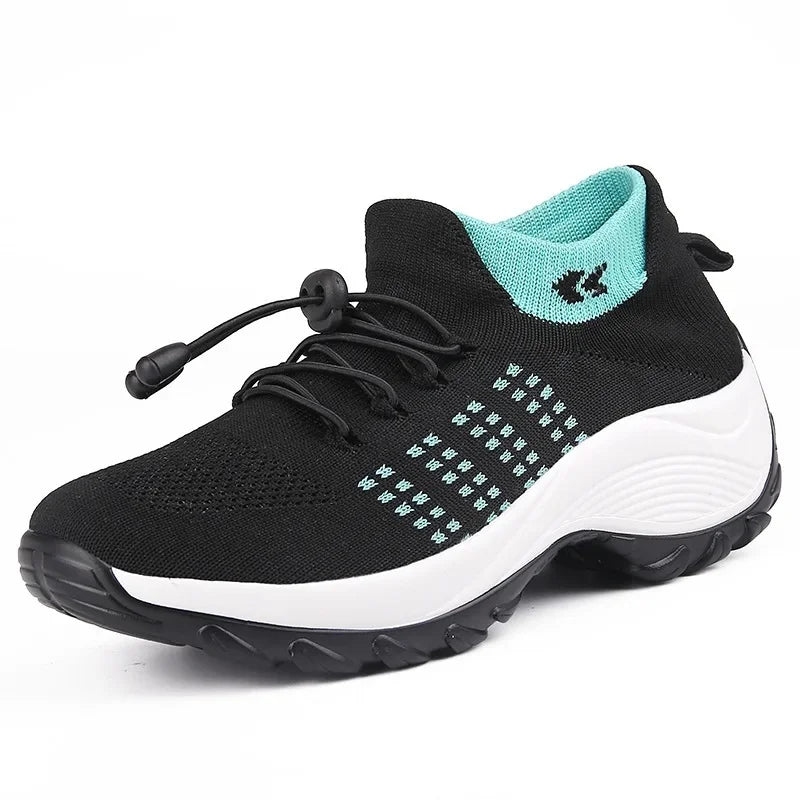 Plus Size Dames Sokken Sneakers – Winter Warme Gebreide Platform Schoenen met Vetersluiting