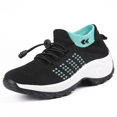 Plus Size Dames Sokken Sneakers – Winter Warme Gebreide Platform Schoenen met Vetersluiting