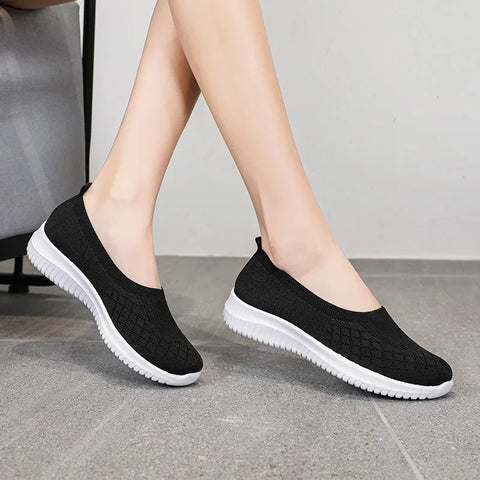 Orthopedische Dames Sneakers – Ademend Gebreid Instapmodel met Platte Zool
