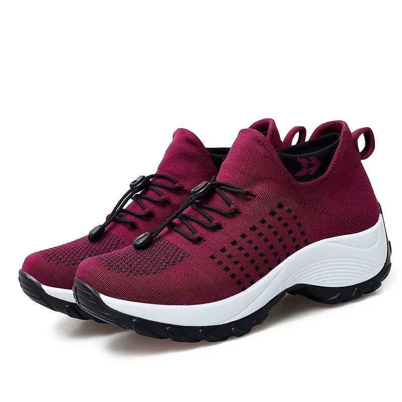 Plus Size Dames Sokken Sneakers – Winter Warme Gebreide Platform Schoenen met Vetersluiting