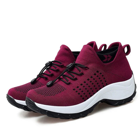 Plus Size Dames Sokken Sneakers – Winter Warme Gebreide Platform Schoenen met Vetersluiting