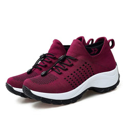 Plus Size Dames Sokken Sneakers – Winter Warme Gebreide Platform Schoenen met Vetersluiting