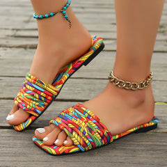 Dames Slipper – Zomerse Platte Retro Slippers met Kristallen Detail voor Casual Gebruik