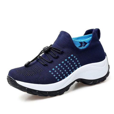 Plus Size Dames Sokken Sneakers – Winter Warme Gebreide Platform Schoenen met Vetersluiting