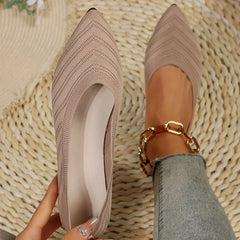 Elegante Gebreide Dames Ballerina's – Puntige Slip-On Flats voor Kantoor en Casual