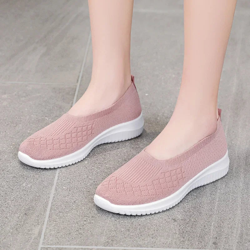 Orthopedische Dames Sneakers – Ademend Gebreid Instapmodel met Platte Zool