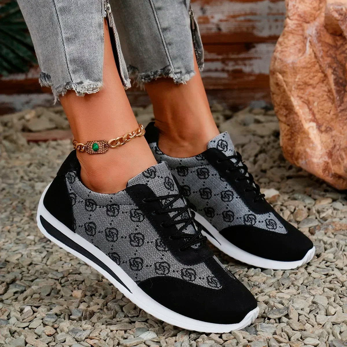 Dames Sneakers met Dikke Zool – Comfortabele Ademend Casual Schoenen met Luxe Design