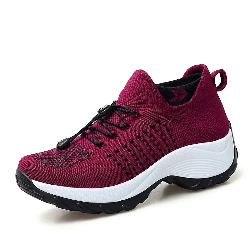 Plus Size Dames Sokken Sneakers – Winter Warme Gebreide Platform Schoenen met Vetersluiting