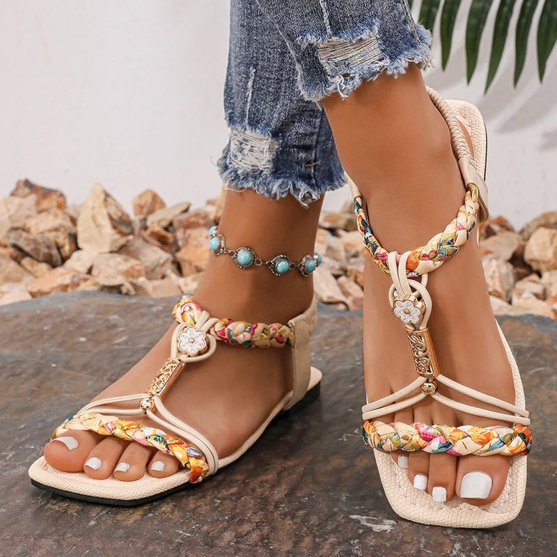 Boheemse Dames Sandalen met Gevlochten Design en Vierkante Teen - Dames - Schoenen